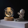 Wooden circular luminous base, creative crystal ball, galaxy solar system night light ornament, glass ball handicraft gift Specification image